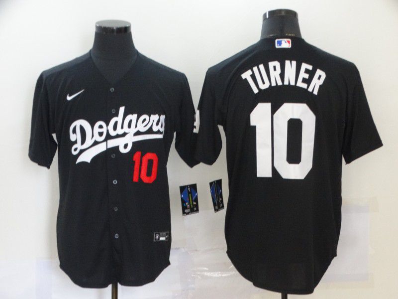 Cheap Men Los Angeles Dodgers 10 Turner Black Game 2020 MLB Nike Jerseys
